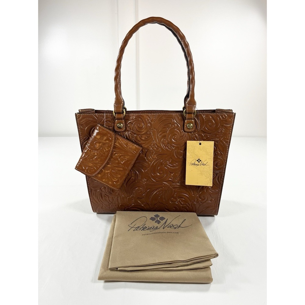 Patricia Nash Zancona Tote Reiti Wallet Bundle New Tooled Brown Leather Handbag